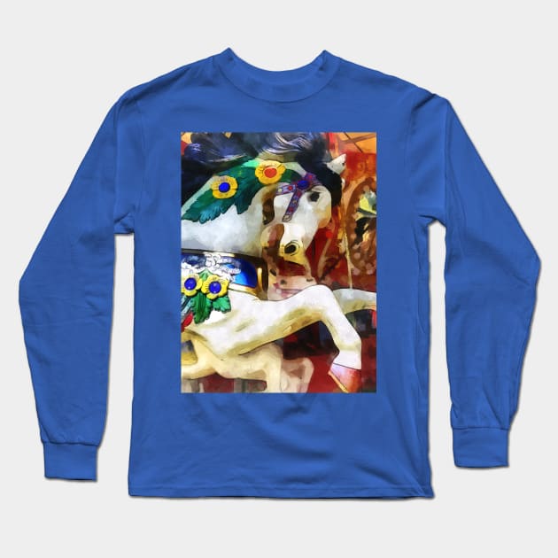 Carnival Midway - Carousel Horse Closeup Long Sleeve T-Shirt by SusanSavad